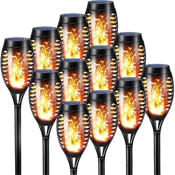 Solar Halloween Lights Outdoor, 12 Pack Solar Torch Lights with Flickering Flame - Picture 6 of 6